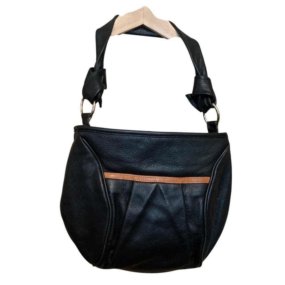 Tre Vero Black Leather Shoulder Bag With Tan Acce… - image 6